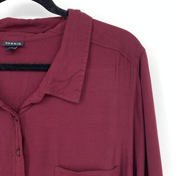 Torrid Collared Button Front Long Sleeve Shirt Womens Size 3X Maroon - Picture 3 of 6